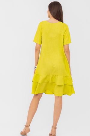 Rochie verde lime `A line` midi, cu doua volane poale, din in mercerizat [3]