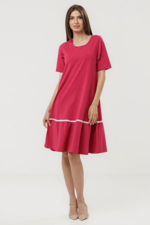 Rochii din Vâscoză - Rochie `A line` midi, cu volan si dantela din bumbac