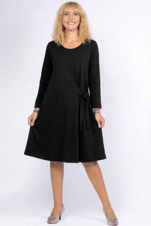 Rochii Casual - Rochie `A line` midi, cu nod intr-o parte, din vascoza neagra