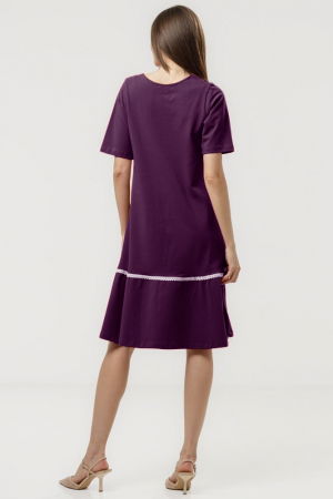 Rochie `A line` midi, cu volan si dantela din bumbac, mov inchis [2]