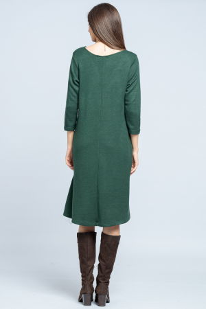 Rochie `A line` midi, din jerseu moale cu imprimeu lateral pana, verde inchis [2]