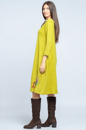 Rochie `A line` midi, din jerseu moale cu imprimeu pana, verde lime [1]