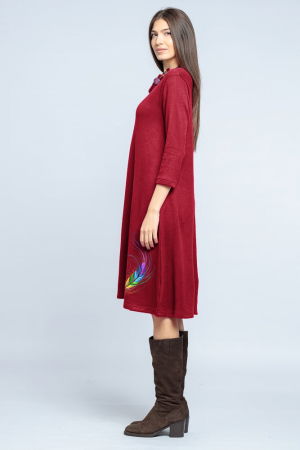 Rochie `A line` midi, din jerseu moale cu imprimeu pana, rosu inchis [1]