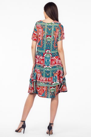 Rochie `A line` midi, din vascoza cu imprimeu aztec si doua volane poale [2]