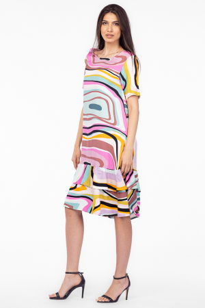 Rochie `A line` midi, din vascoza cu imprimeu geometric si doua volane poale [1]