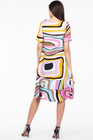 Rochie `A line` midi, din vascoza cu imprimeu geometric si doua volane poale [2]