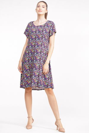 Rochie `A line` midi din vascoza, cu imprimeu geometric mov [1]