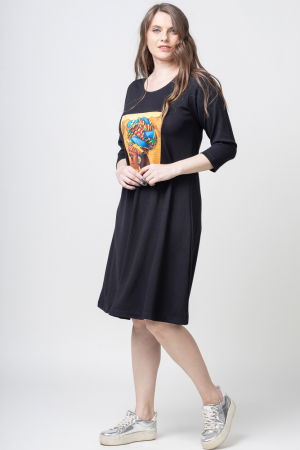 Rochie `A line` neagra din jerseu, cu panou "Fata Africana" [2]