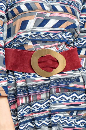 Rochie `A line` midi, imprimeu geometric liniar albastru-rosu [4]