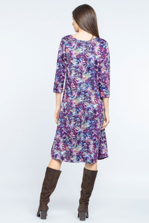 Rochie `A line` midi, imprimeu vegetal predominant mov [3]