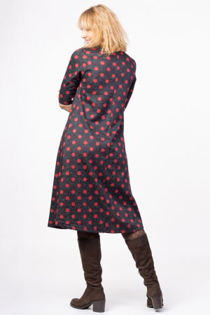 Rochie `A line` midi, imprimeu buline rosii pe fond negru [2]