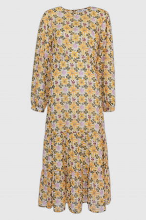 Rochie lunga cu imprimeu floral galben sofran-verde olive [3]