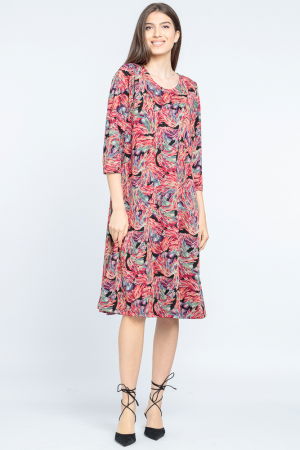 Rochii masuri mari - Rochie `A line` midi, imprimeu vegetal predominant rosu