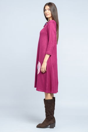 Rochie `A line` midi, din jerseu moale cu aplicatie pana, mov zmeura [2]