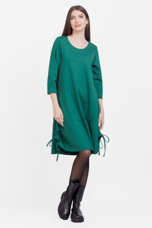 Rochii Elegante & Office - Rochie `A line`, din tricot, cu sireturi laterale, verde inchis