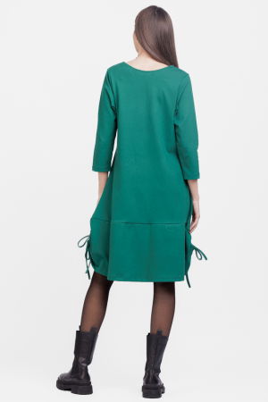 Rochie `A line`, din tricot, cu sireturi laterale, verde inchis [1]