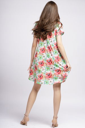 Rochie `A line` midi, silky, cu imprimeu floral rosu si verde [3]