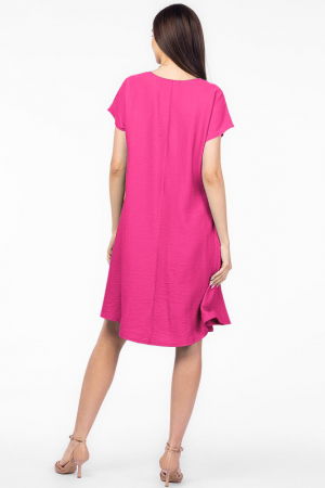 Rochie `A line` magenta din in mercerizat usor creponat, cu imprimeu fluture multicolor [2]