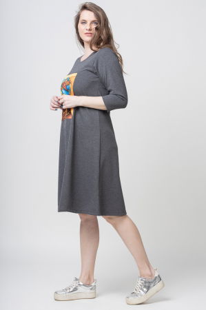 Rochie `A line` gri din jerseu, cu panou "Fata Africana" [2]