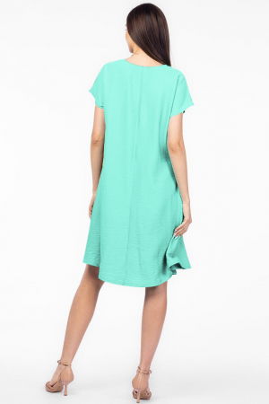 Rochie `A line` verde menta din in mercerizat, cu imprimeu grafic chip [2]