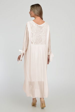 Rochie bej lunga, din matase si vascoza cu platca din dantela pe fata si pe spate [2]