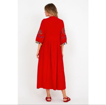 Rochie rosie cu broderie si ciucurasi, din vascoza [3]