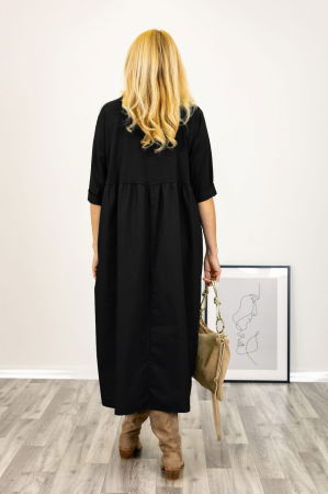 Rochie neagra cu taietura oblica si broderie, din poplin si jerseu, oversize [2]