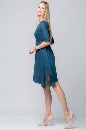 Rochie albastra din jerse cu floricele din piele pe cordon [1]