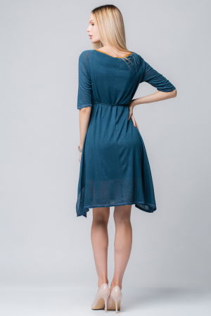 Rochie albastra din jerse cu floricele din piele pe cordon [2]