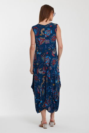 Rochie fara maneci albastra, lalea, in colturi, cu imprimeu, din vascoza [3]