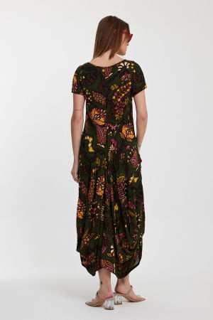 Rochie kaki, lalea, in colturi, cu imprimeu, din vascoza [7]