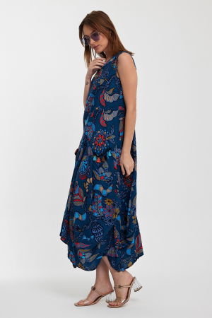 Rochie fara maneci albastra, lalea, in colturi, cu imprimeu, din vascoza [5]