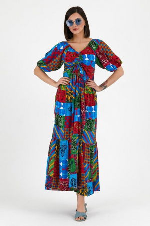 Rochie multicolora cu snur vertical pe bust, din vascoza [1]