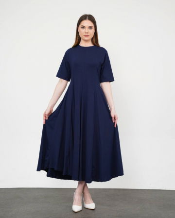 Rochii din Jerseu - Rochie ampla, lunga clos, din jerseu de bumbac, bleumarin