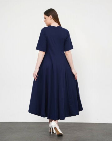 Rochie ampla, lunga clos, din jerseu de bumbac, bleumarin [5]