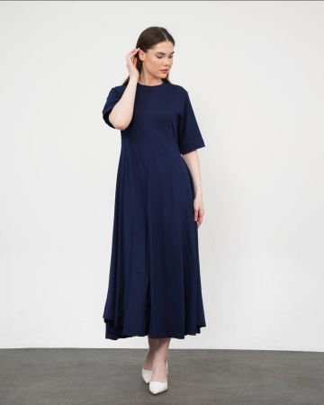 Rochie ampla, lunga clos, din jerseu de bumbac, bleumarin [3]