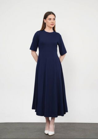 Rochie ampla, lunga clos, din jerseu de bumbac, bleumarin [4]