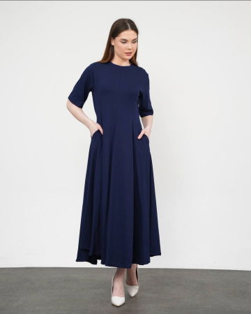 Rochie ampla, lunga clos, din jerseu de bumbac, bleumarin [2]