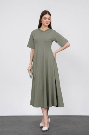 Rochie ampla, lunga clos, din jerseu de bumbac, kaki [3]