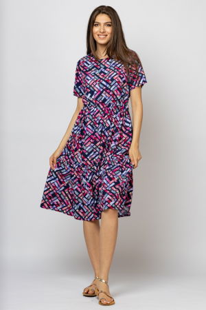 Rochie babydoll midi, cu imprimeu geometric pe fond mov - bleumarin [2]