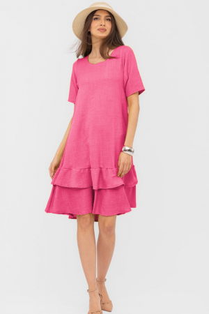 Rochie fucsia `A line` midi, cu doua volane poale, din in mercerizat [1]