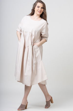 Rochie bej oversize, cu trei volane asimetrice, din poplin satinat [2]