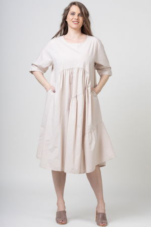 Rochie bej oversize, cu trei volane asimetrice, din poplin satinat [1]