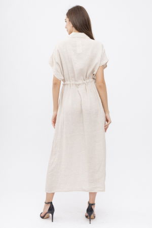 Rochie camasa, din in, cu snur in talie, bej [2]