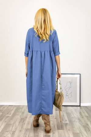 Rochie bleu cu taietura oblica si broderie, din poplin si jerseu, oversize [2]