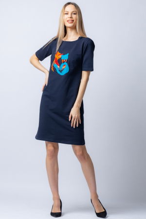 Rochii - Rochie bleumarin cu doua pisici aplicate pe piept