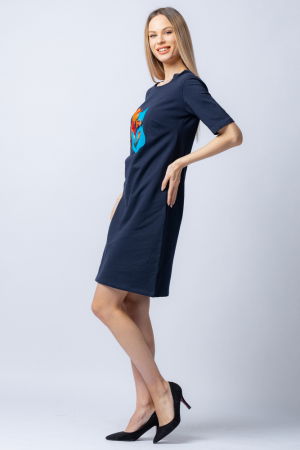 Rochie bleumarin cu doua pisici aplicate pe piept [1]