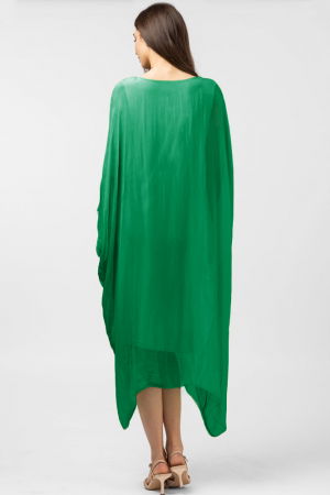 Rochie verde in colturi, lunga, ampla, din matase si vascoza, cu detaliu sub bust [2]