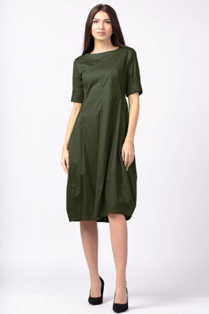 Rochii Casual - Rochie kaki, lalea, cambrata, cu fermoar, din poplin de bumbac