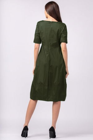 Rochie kaki, lalea, cambrata, cu fermoar, din poplin de bumbac [2]